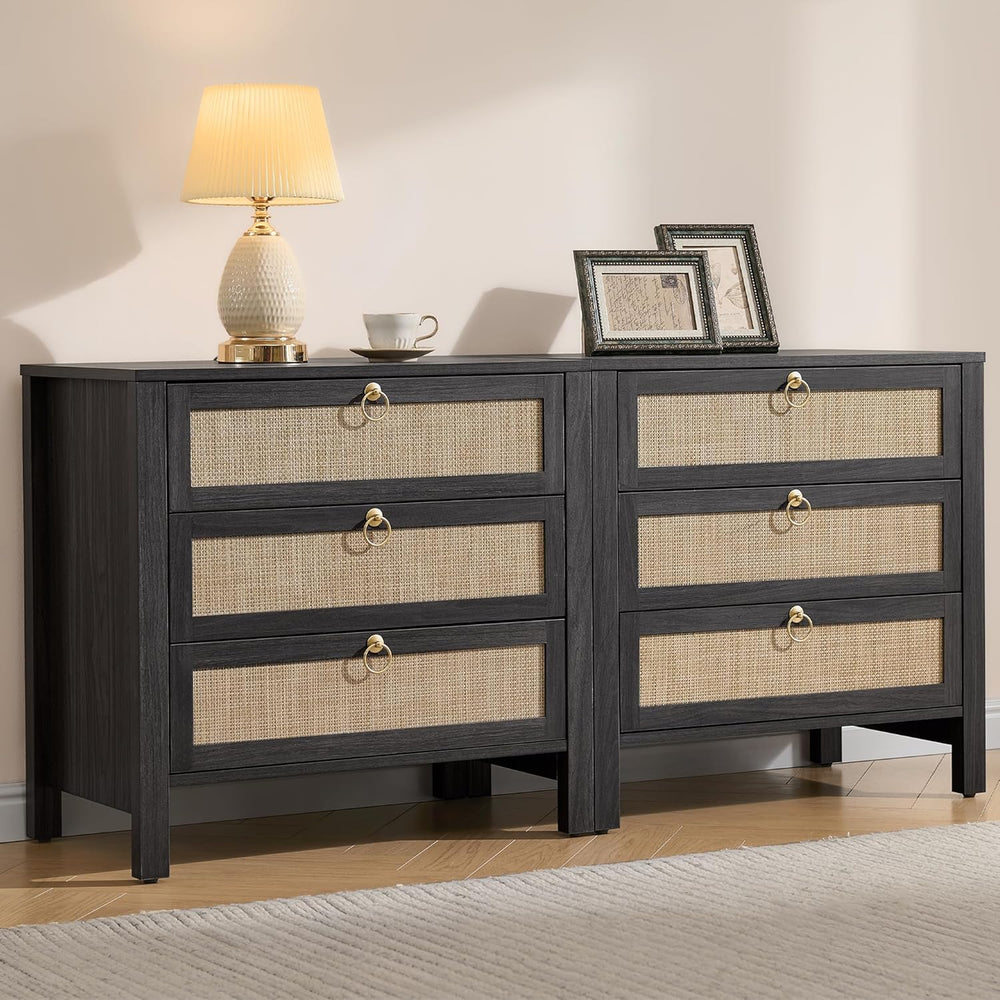 SICOTAS Rattan Nightstand Set of 2 with Drawers, Boho Large Bedside Tables | ...