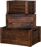 Large Vintage Brown Wooden Crates For Storage,Nesting Handmade Solid Wood Vintage Black Wood Storage Boxes.Storage Crates For Organizing.
