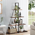 IDEALHOUSE 4-Tier A-Shaped Ladder Bookshelf, Industrial Metal Frame Storage Display Shelf, Tall Ladder Shelving Organizer with Black Iron & Retro Color Board for Living Room, Home Office