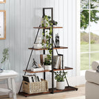 IDEALHOUSE 4-Tier A-Shaped Ladder Bookshelf, Industrial Metal Frame Storage Display Shelf, Tall Ladder Shelving Organizer with Black Iron & Retro Color Board for Living Room, Home Office