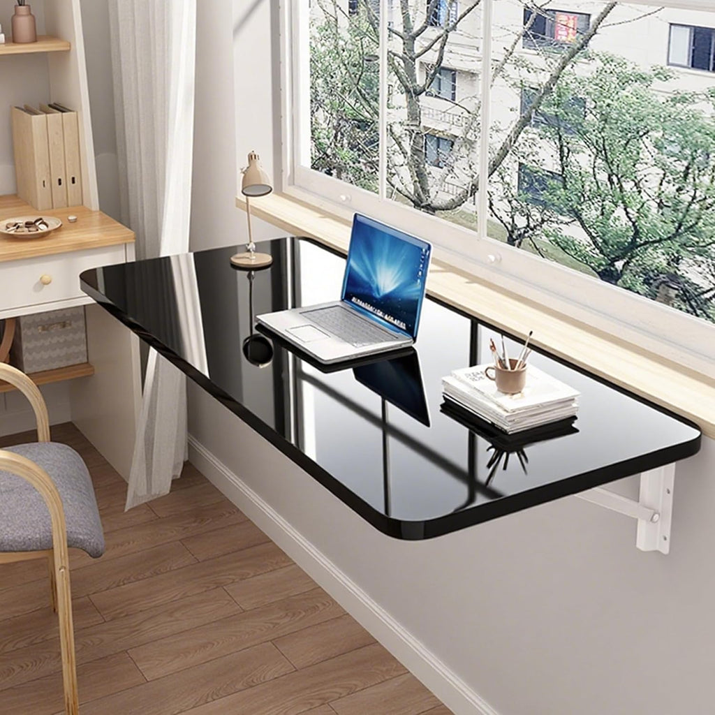 Laundry Folding Table, Wall Mounted Desk, Floating Desk for Wall Small Spaces, Wall Mount Fold Down Table for Home Office Study Work Bench, Kitchen Dining (Black 31.5 * 15.7inch