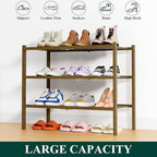 Smiry Shoe Rack, 3 Tier Thick Bamboo Shoe Organizer, Stackable Free Standing Wooden Shoe Storage Shelf for Closet, Entryway, Front Door Entrance, Walnut
