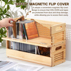 CroBlissful 2 Set Wooden CD Storage Box Holder Shelf with Carrying Handles, Rattan Design Cassette Tape Display Racks Organizer Shelf for Movie Cases, DVDs, Each Set Can Store up to 36 Pcs CDs