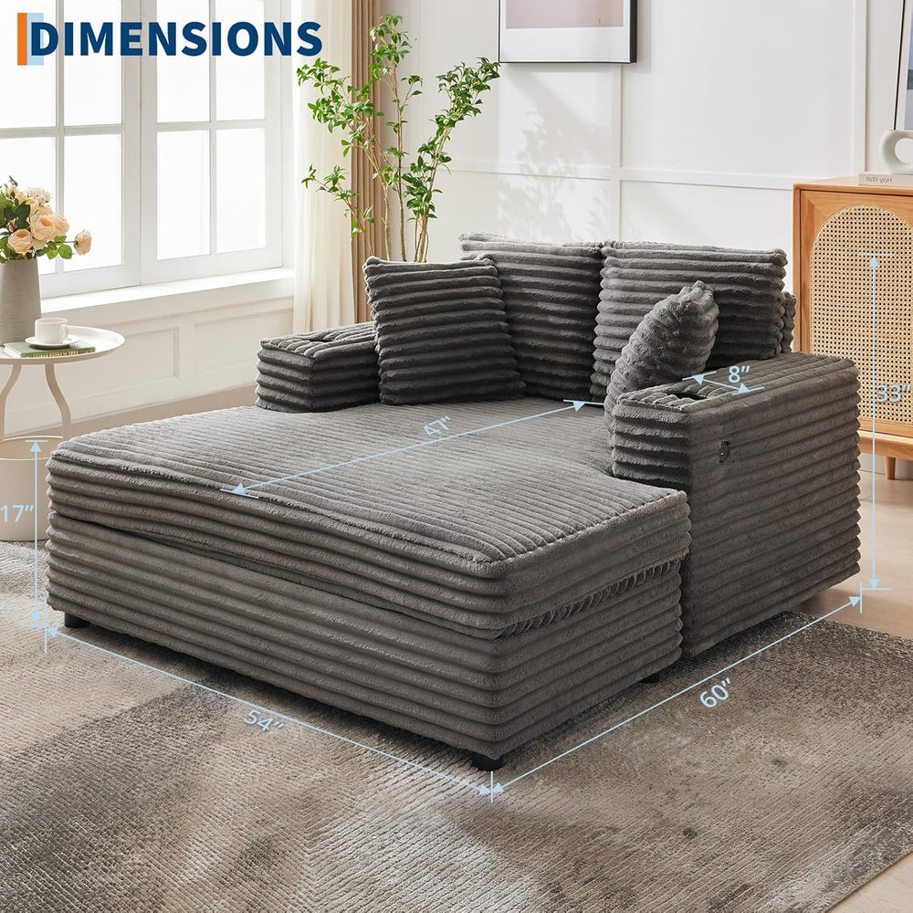 GarveeHome 60-inch Oversized Chaise Lounge Chair Indoor, Comfy Corduroy Loung...