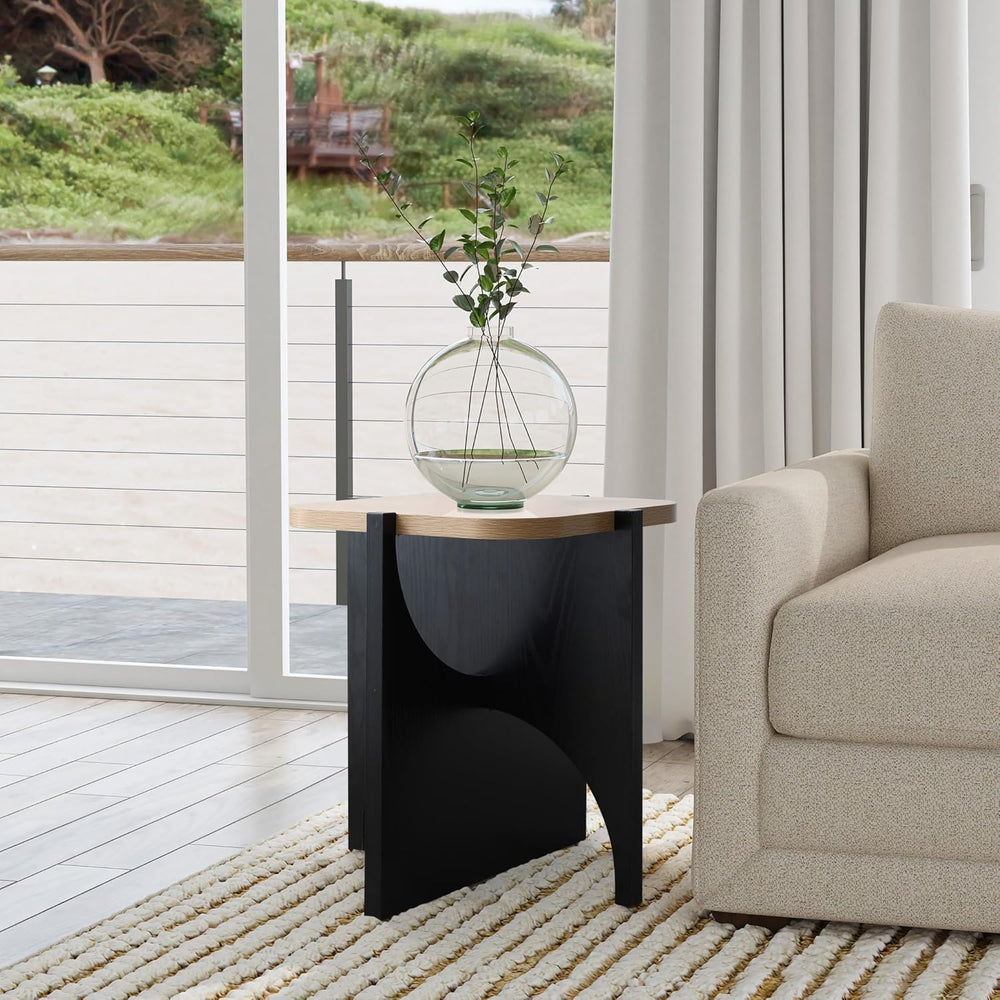 LuxenHome Modern Square Side Table, 19" Black & Brown Wood Accent En...