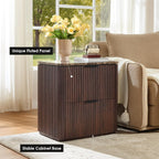 Fluted Nightstand Set of 2, Bedside Table with 2 Drawers, Engineered Wood End Table with Faux Marble-Top, Curved Corners, Metal Handle, Modern Night Stand for Bedroom, Small Spaces, Dark Oak