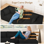 Vesgantti 106" Modular Sectional Sofa with Chaise, Deep Seat Comfy Cloud Couch Corduroy L Shaped Sofa Sectional Couches for Living Room Bedroom, No Assembly Required (Black, Right-Facing Chaise)