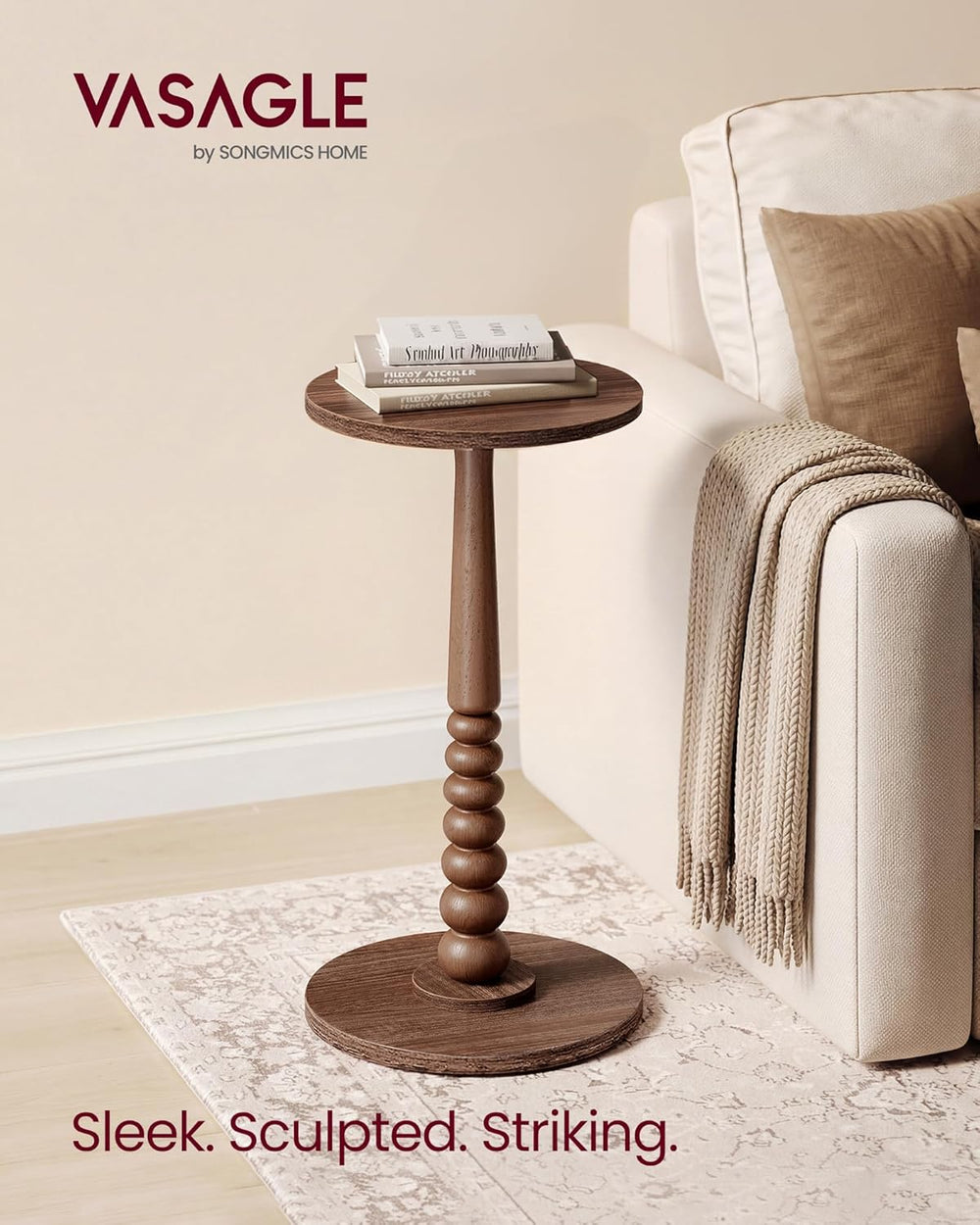 VASAGLE Round Side Table, Small Drink End Table, Solid Wood Leg | Accent Nigh...