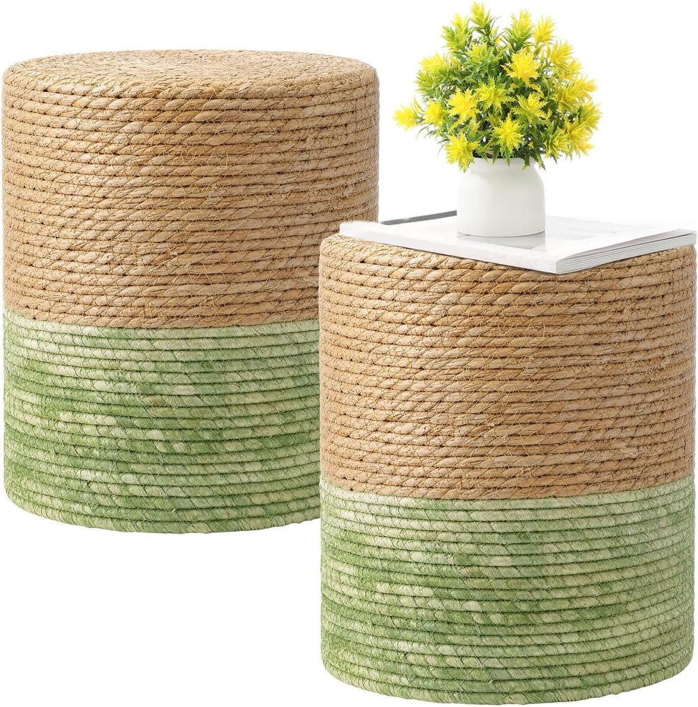 Barydat 2 Pcs 15'' Ottoman Pouf Natural Seagrass Braided Poof Hand We...