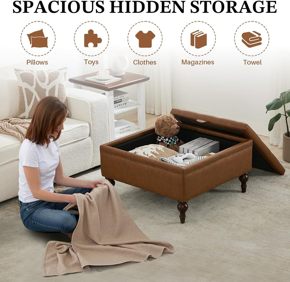 Storage Ottoman Coffee Table, Large Ottoman with Storage Oversized Square Foo...