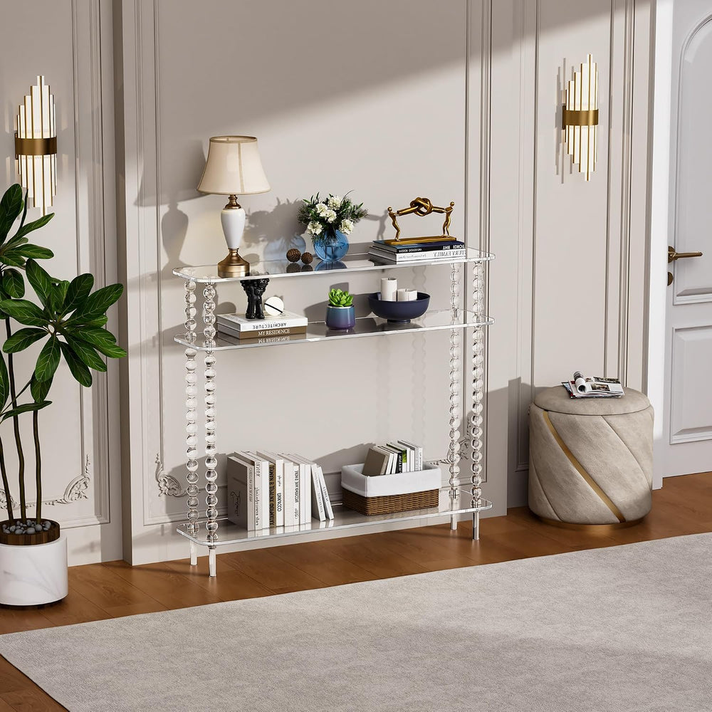 Acrylic Console Table Narrow, 3 Tier Long Entryway Table with Storage, Mid-Ce...