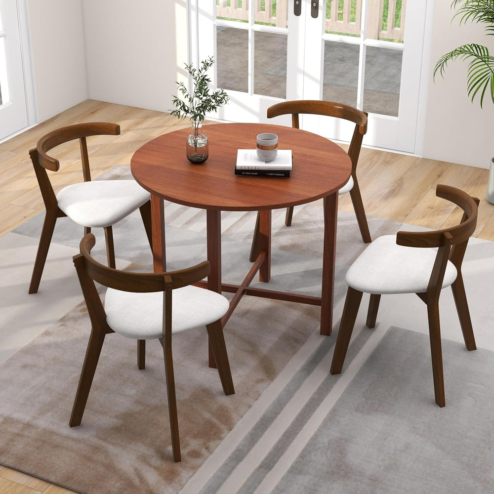 Tangkula 36" Foldable Round Dining Table, Kitchen Table w/Solid Rubber W...