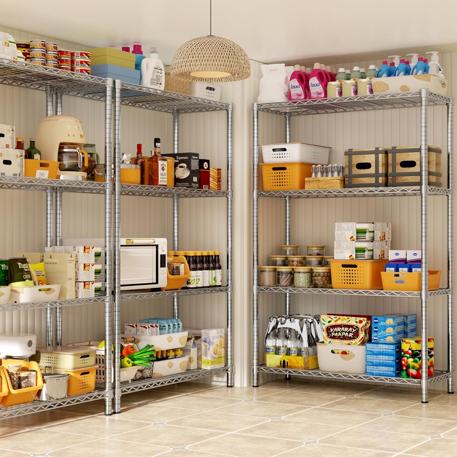 Storage Shelves Heavy Duty, 36" L x 14" W x 54" H Garage Wire Shelving Unit Loads 1400LBS, 4-Tier Adjustable Metal Industrial Utility Shelf Rack for Kitchen, Laundry Room, Pantry, Warehouse, Basement