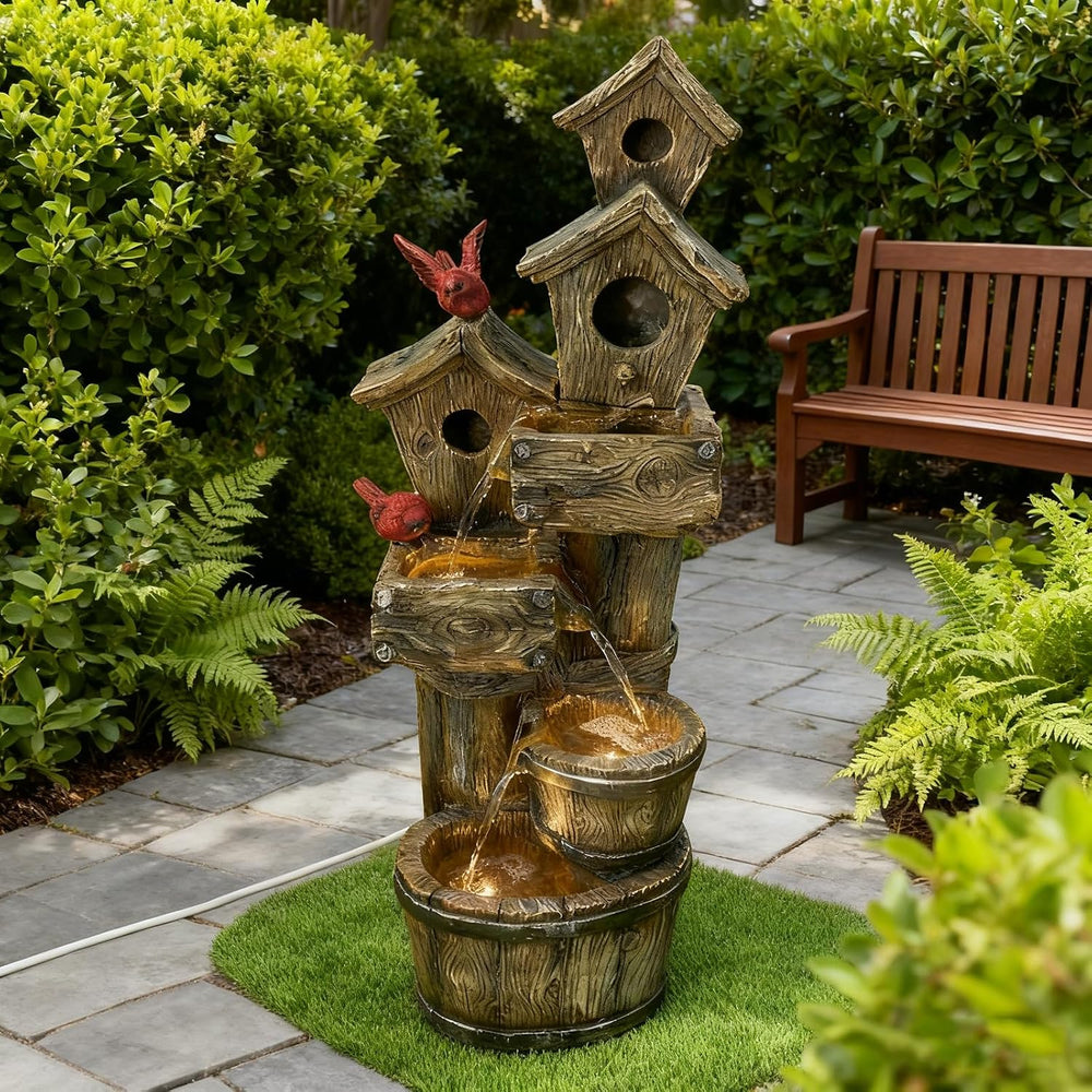 35" Tall Outdoor 4-Tier Birdhouse Floor Standing Water Fountain