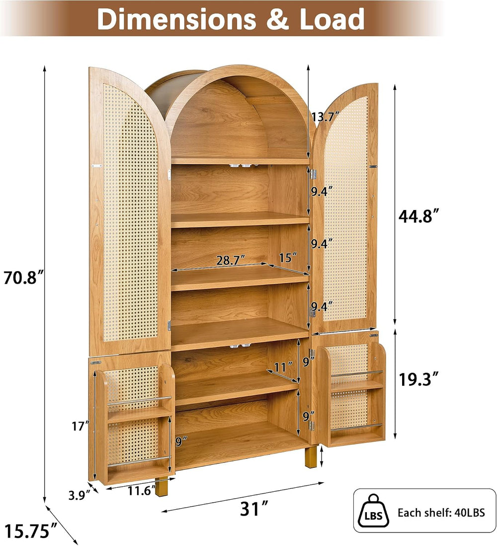 Merax 71'' Tall Farmhouse Rattan Arched Storage Cabinet | Boho Style ...