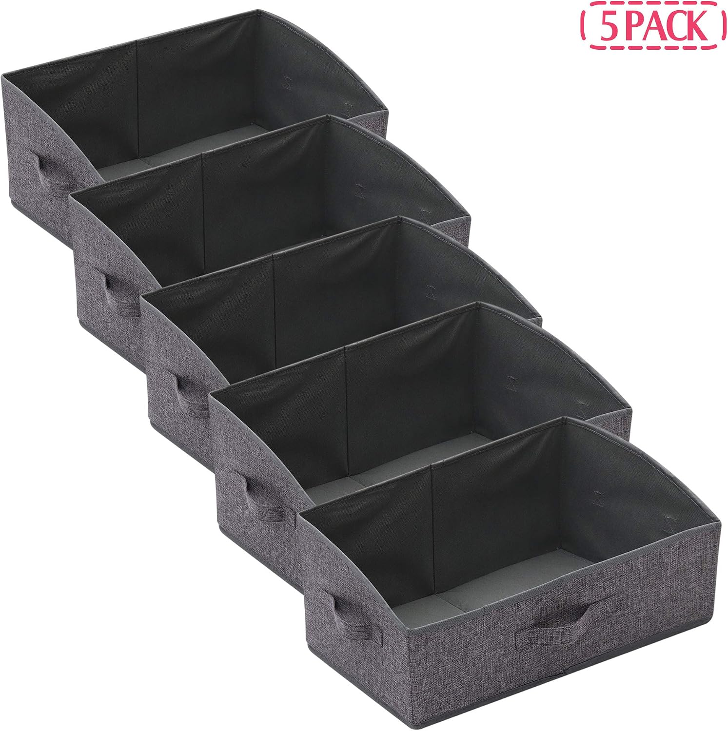 TENABORT 5 Pack Trapezoid Large Foldable Closet Storage Bins with Handle, Fabric Storage Organizer Cube Cloth Containers Linen Box Shelf Baskets for Clothes Clothing Shelves Wardrobe