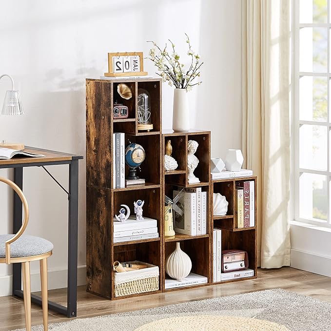 VECELO 3 Cube Small Bookcase, Fits Tallest Hardcovers, Horizontal Available, 2-Tier Modern Bookshelf, Storage Organizer for Small Spaces, Kids Room, Bedroom Living Room, Rustic Brown