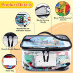 6 Pack Clear Toy Storage Bag with Name Tag& Manual Pocket, Waterproof Transparent PVC Toy Organizer Case for Lego Bricks, Board Games, Building Blocks, Puzzles (Large Capacity, Black)