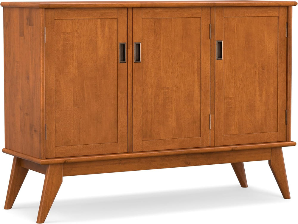 SIMPLIHOME Draper 50" Wide Solid Wood 3-Door Buffet in Teak Brown