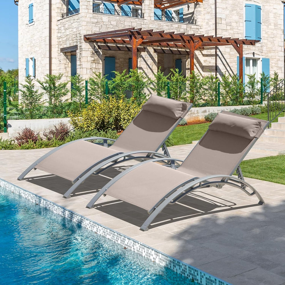 Pool Lounge Chairs Set of 2, Aluminum Outdoor Lounge Chairs, Chaise Lounge Ch...