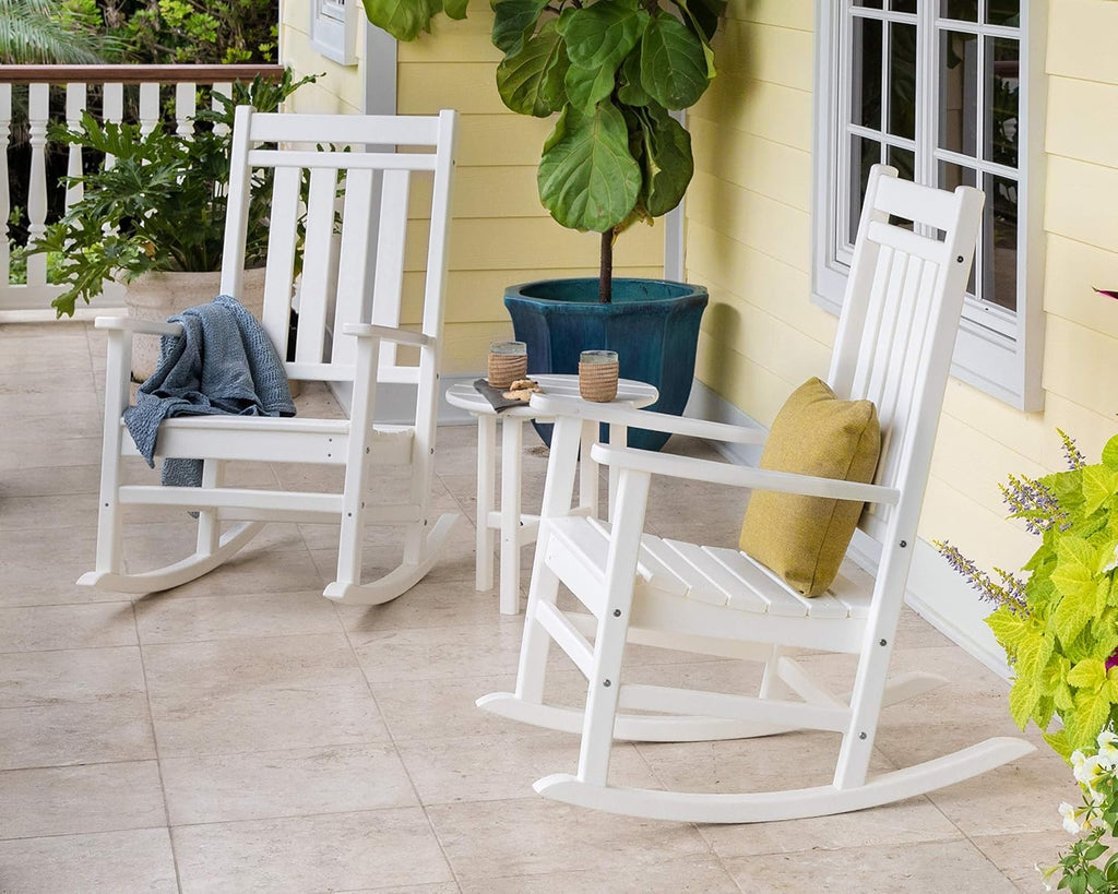 POLYWOOD Estate 3-Piece Rocking Chair Set, Outdoor Patio Furniture, Front Porch Rockers with Side Table, HDPE, Fade-Proof, Black, Made in USA