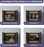 Modern Grey Lighted Glass Display Cabinet with Two Drawers, Dining China Hutch with 3 Tiers Storage Shelves, Wooden Curio Display Showcase for Living Room Kitchen (A-23'' Glass Cabinet)