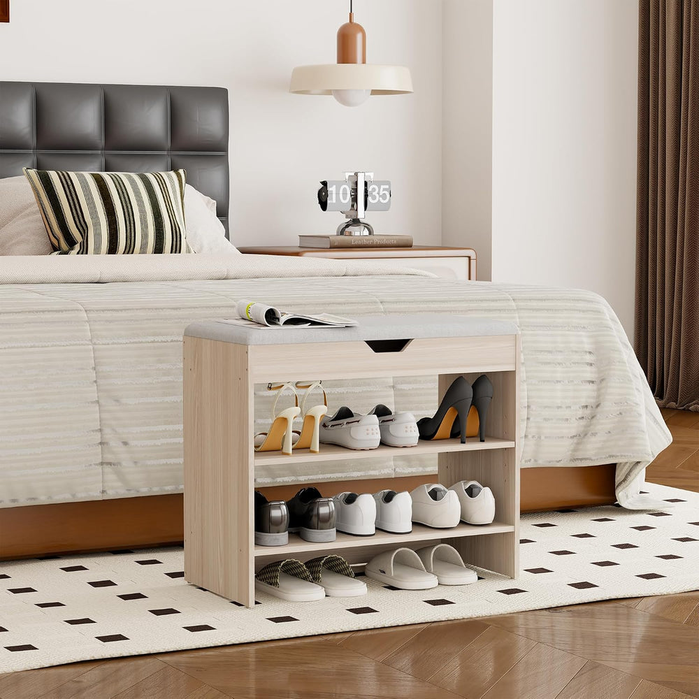 Shoe Bench with Cushion, 2 Tiers Shoe Bench with Flip-Top Storage, 23.6"...
