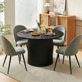 Homedot Kitchen&Dining Room Table Set for 4, Black Wooden Dining Table Round and Upholstered Kitchen Side Living Room Chairs Set, Rustic Dining Set with Grey Velvet Chairs for Apartment Dining Hall