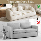 91" Modern Curved Couch,3 Seater Boneless Sofa & Deep Seat,Beige White | Cute Curve Sofa with Soft Chenille,High Foam and Oversized Deep for Modern Living Rooms, Bedrooms ,Apartments,No Assembly