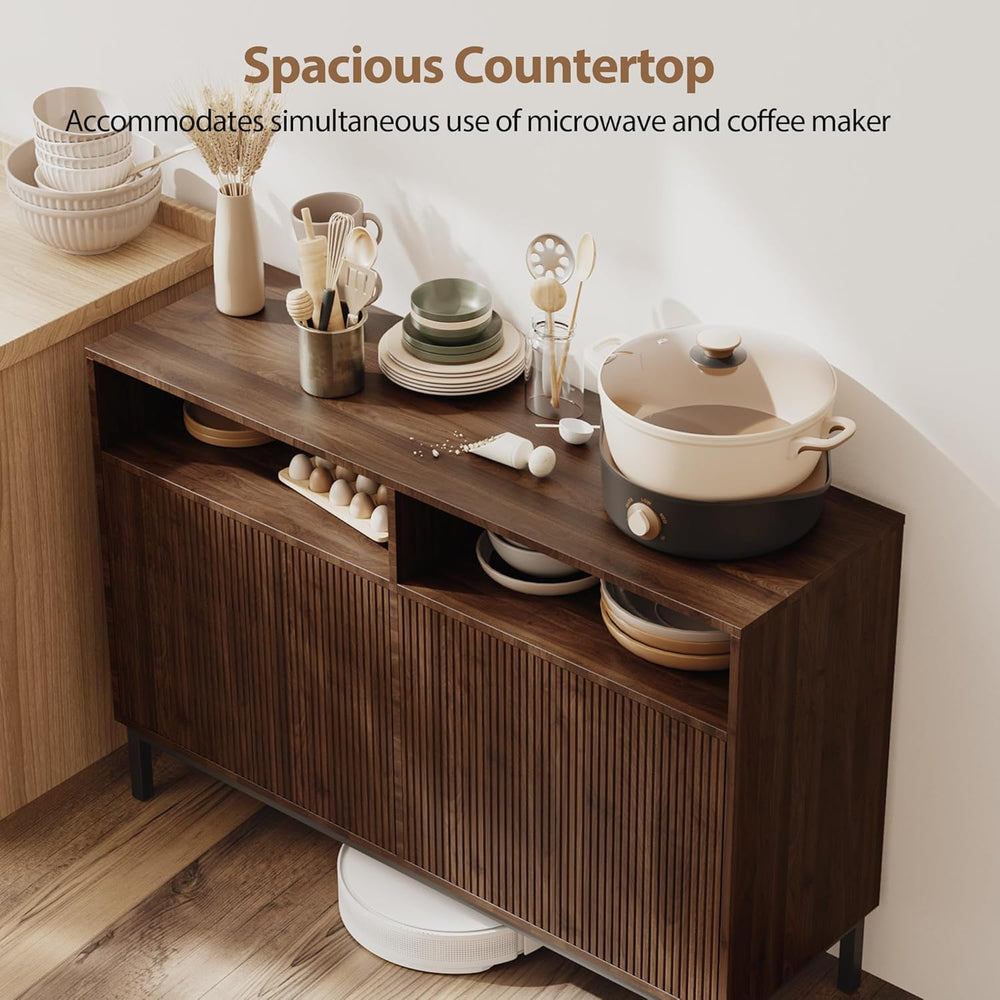 Mericonia Farmhouse Buffet Sideboard Cabinet with Storage, Fluted Coffee Bar ...