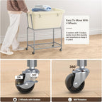 ELYKEN Laundry Cart with Wheels, Rolling Laundry Hamper with Removable Bag and Shelf, Metal Frame Laundry Basket with 4 Casters and 2 Brakes, Ideal for Bedroom, Bathroom, Laundry Room, Cream