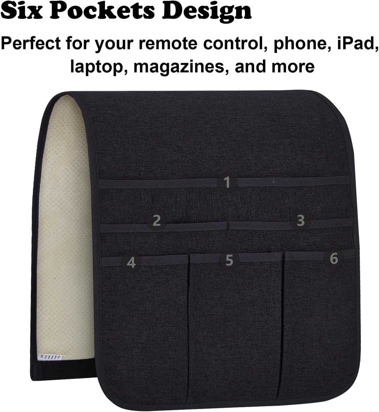 Teniux Remote Control Holder Armchair Caddy for Recliner Couch, Non-Slip Armrest Organizer with 5 Pockets for Magazine, Tablet, Phone, iPad