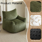 Green Corduroy Bean Bags Chairs for Adults, Big Ultra Soft Beanbag Sofa | 30 lbs Filler Foam| Armrests & Back Support| Vacuum-Compressed| For Reading, Gaming, Bedroom, Living Room, Dorm| For teens