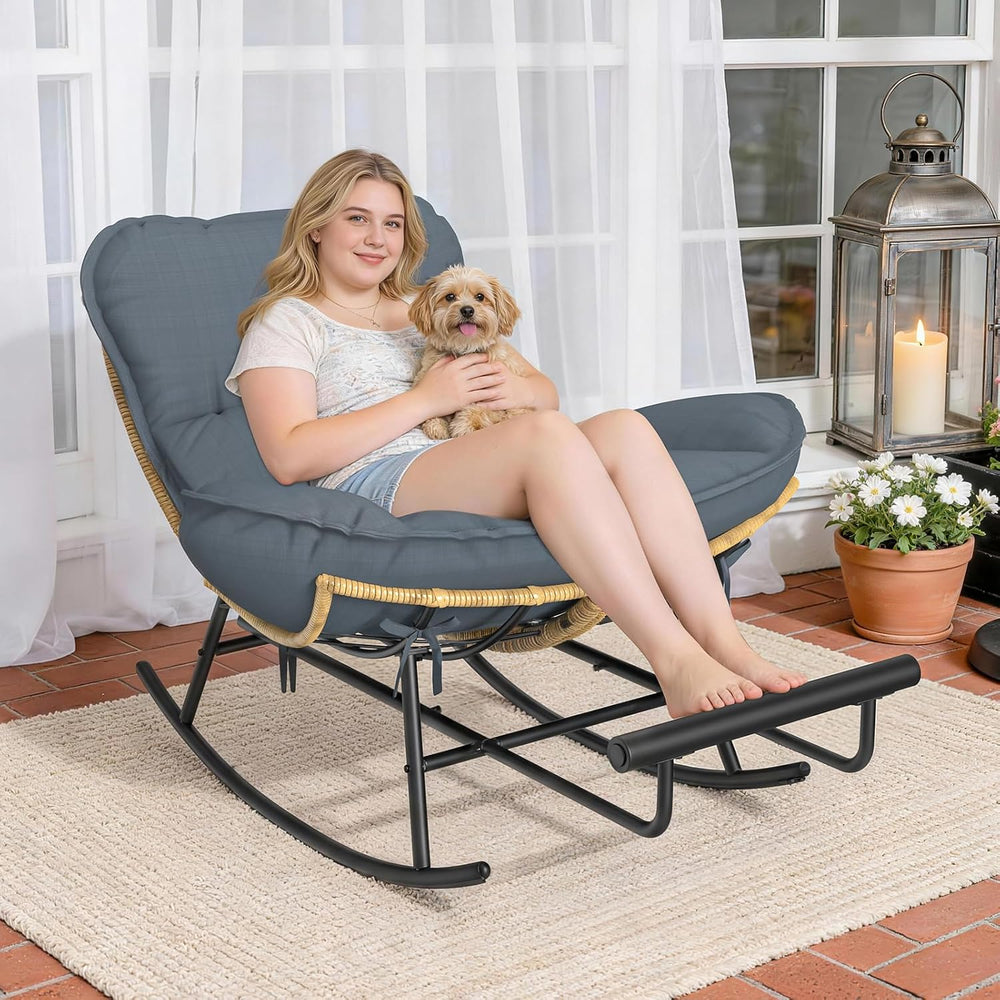 ZENPETIO Papasan Rocking Chair - 500LBS Oversized Rocer with Footrest | Outdo...