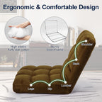 Floor Chair, 24 inches Wide Oversized Velvet Armless Lay Flat Floor seat Padded Meditation Chair with 6 Adjustable Position Ergonomic Comfortable Convenient (Modern, LRSF-014-TAN)