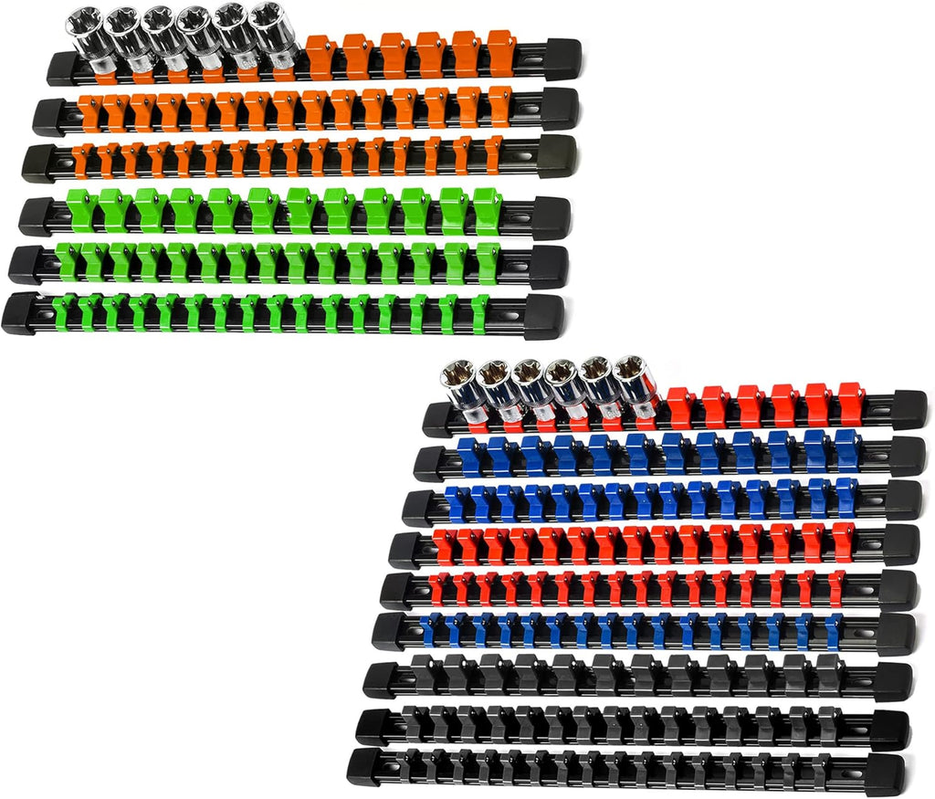 Socket Organizer Drive ABS Tools - Socket Holder, Premium Quality 15 Pieces Socket Holders Kit 1/4-Inch x 80 Clips, 3/8-Inch x 75 Clips, 1/2-Inch x 60 Clips（15PC,Mix-color)