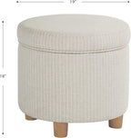 Homepop Home Decor | Upholstered Round Storage Ottoman | Ottoman with Storage for Living Room & Bedroom, White Woven Stripe