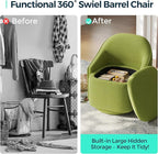 LINSY Swivel Accent Chair with Storage Comfy Chenille Barrel Chairs, Small 360 Swivel Modern Armchair for Living Room Bedroom, Boucle Reading Chair for Study Room (Green)