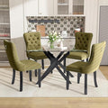 51 Inch Glass Dining Table Set for 4, Rectangular Glass Kitchen Table with 4 Upholstered Velvet Accent Chairs, 5 Piece Modern Dining Room Set, for Home, Apartment, Small Spaces -- Olive Green Black