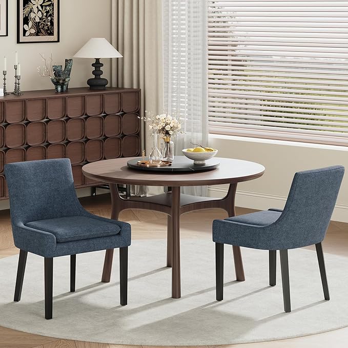 Modern Dining Chairs Set of 4, Upholstered Corduroy Dining Room Chairs with Wood Legs, Mid-Back Padded Kitchen Side Chairs for Dining Room, Blue