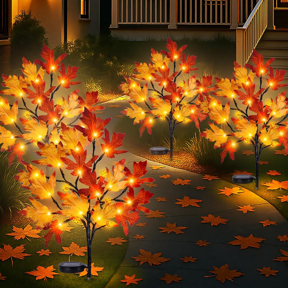 Fall Solar Pathway Lights Outdoor, Maple Leaf Stake Lights, 4PACK