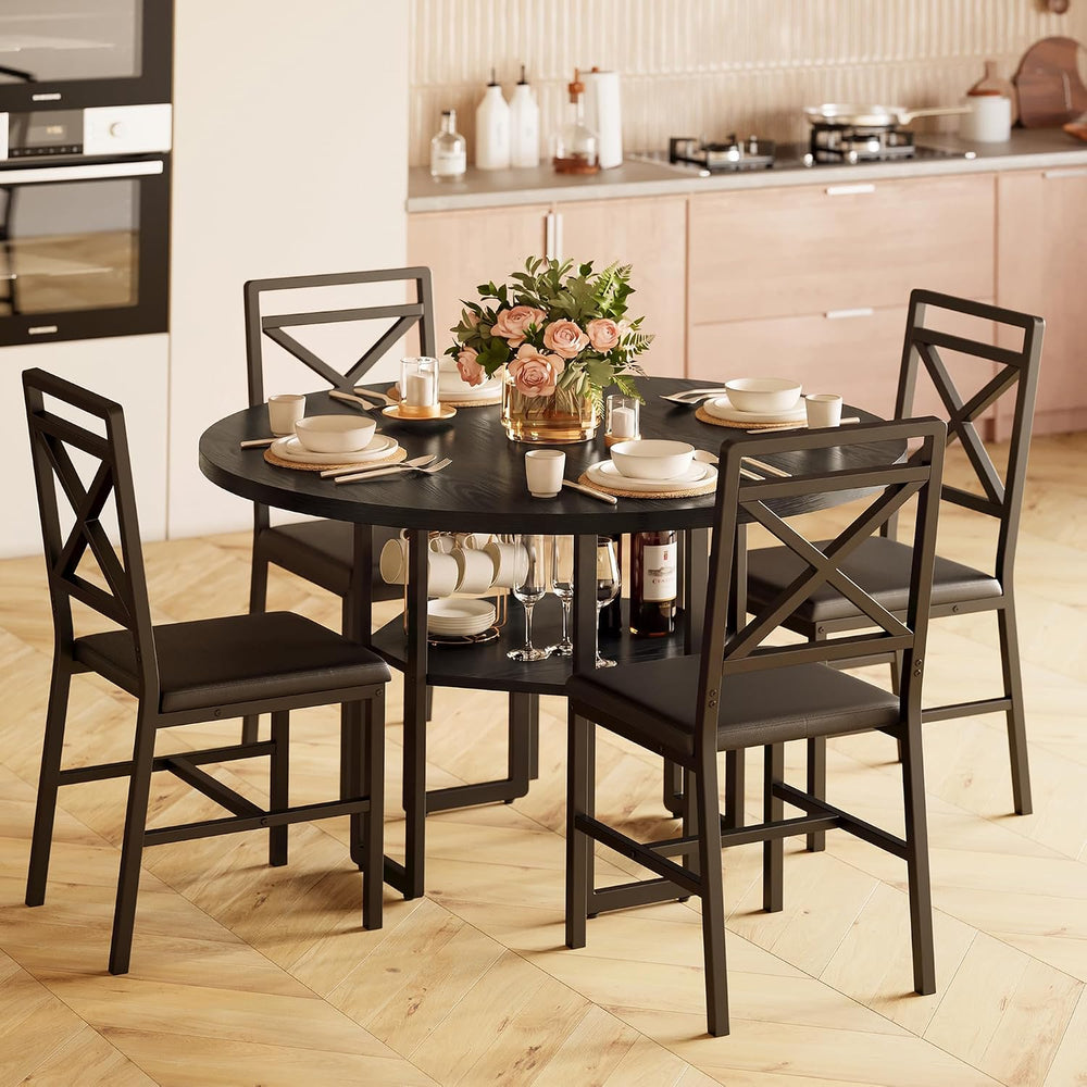 IRONCK Dining Table Set for 4, 47.2 inch Round Kitchen Table and 4 Chairs