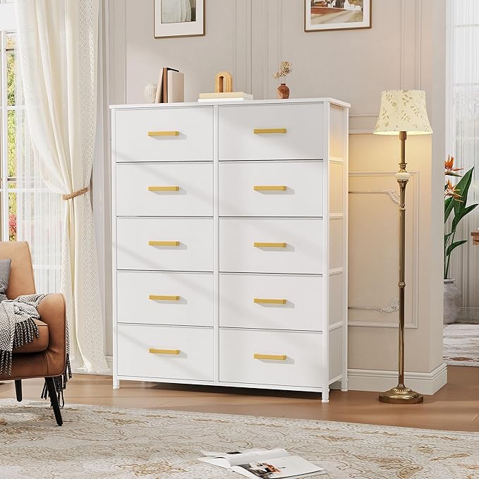DWVO 10 Drawers Dresser, Fabric Dresser, Fabric Storage Tower, Organizer Unit for Living Room, Hallway, Closets