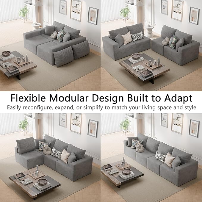 Homall Sectional Couches for Living Room, Modern Boneless Couch with Deep Seat, Upholstered Cloud Sofa, No Assembly Required (Dark Grey, Four-Seater Sofa)