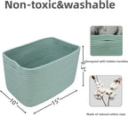 XUANGUO Woven Cotton Rope Storage Baskets 15x10x9.3" 3 Pack Green | Decorative rectangular storage baskets for shelves and closets; storage bins organize clothes, toys, books and nursery items.