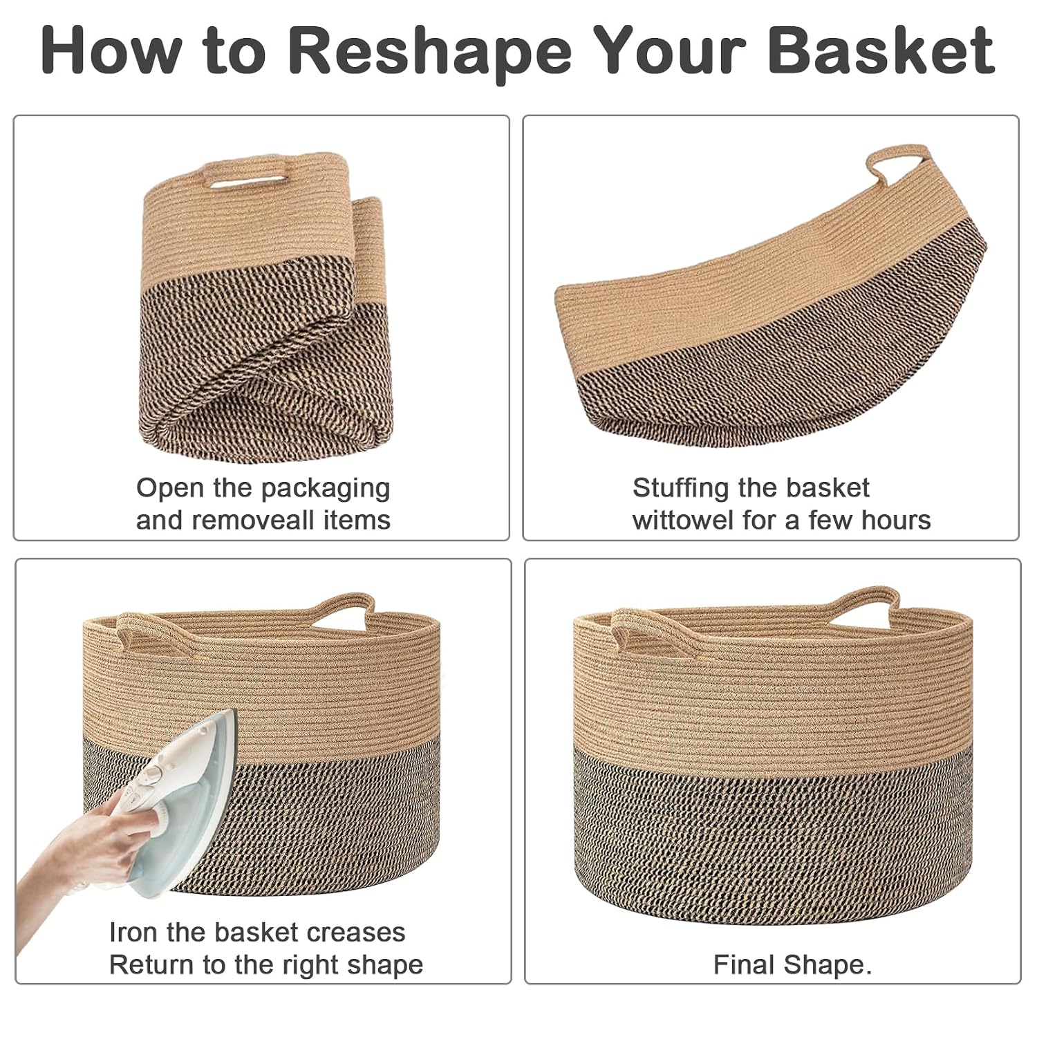 90L Extra Large Blanket Basket,Woven Rope Laundry Basket-Grey | Collapsible, reinforced handles, nursery storage bin organizes clothes, toys and pillows for living room, bedroom bathroom