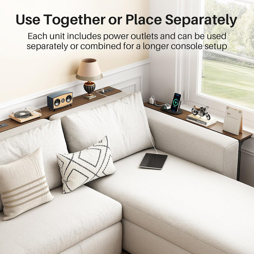Kitstorack Narrow Sofa Table with Charging Station, 78.8" Behind Couch T...