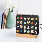 Pacmaxi Pin Display Organizers, Brooch Pin Holder, Enamel Pin Display Pages for Store 180+ Pins, Pin Collection Storage Calendar Wooden Stand with 6 Pages (Not Include Any Accessories) (Color)