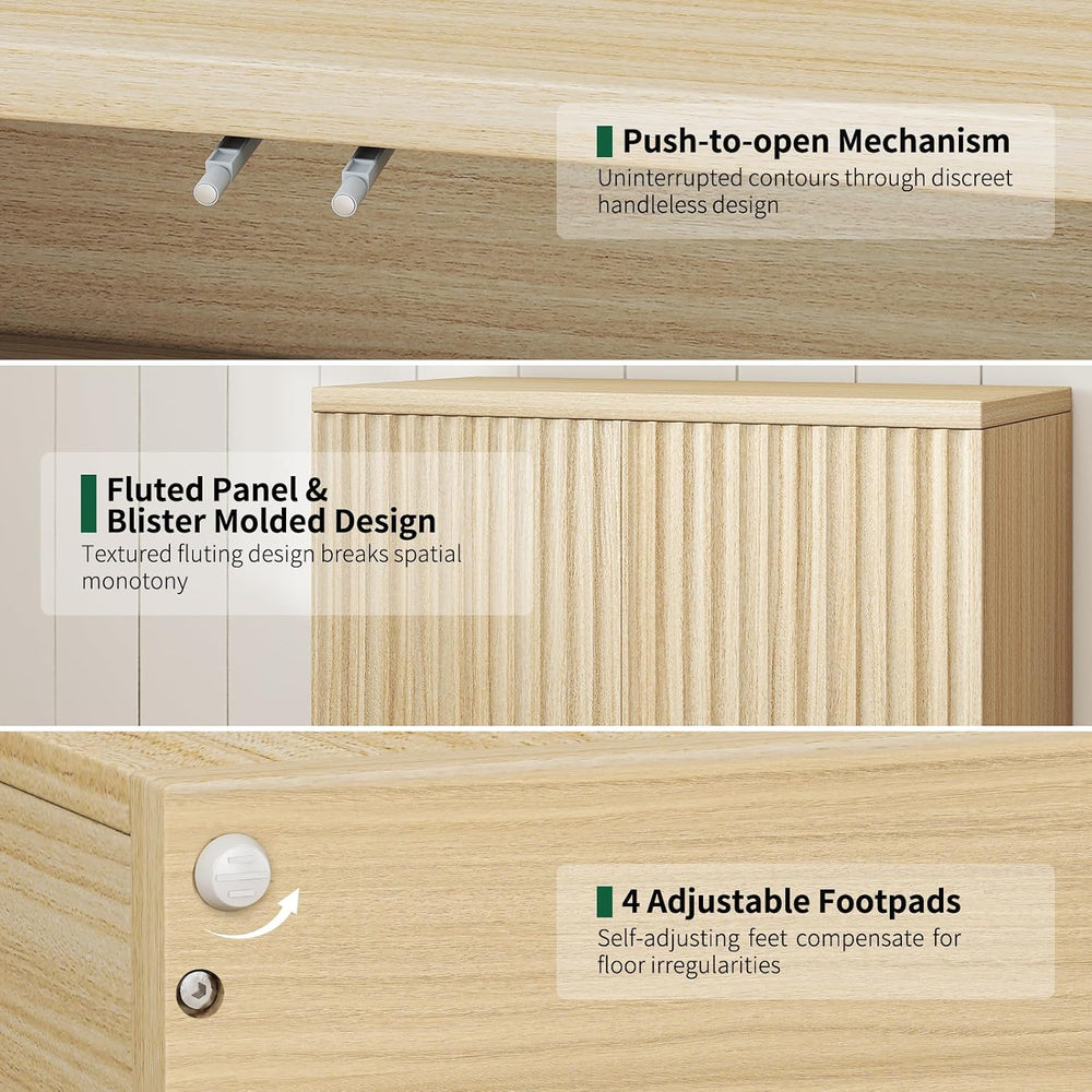 Fluted Sideboard Buffet Cabinet with Storage, Wood Sideboard Cabinet with Doo...