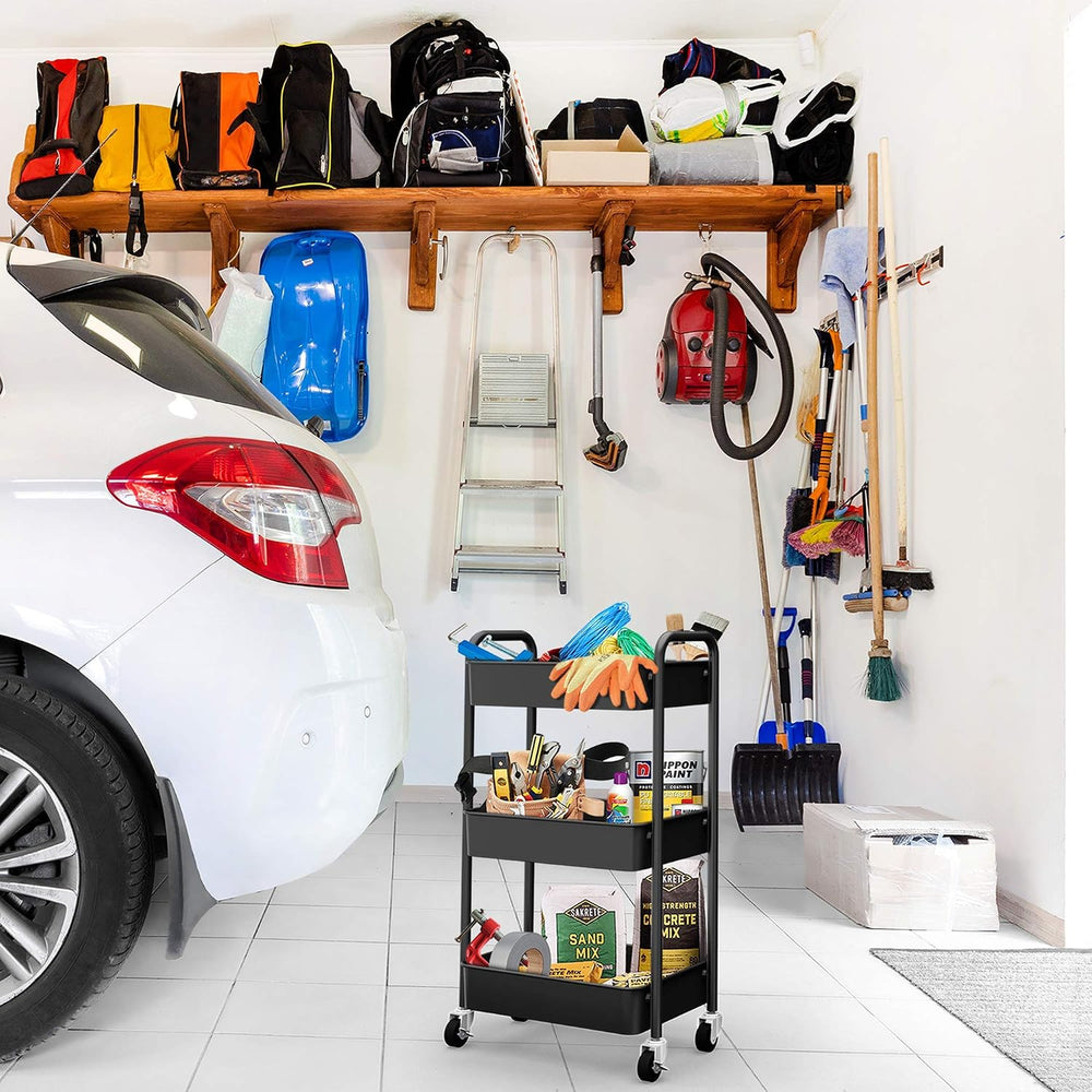 CAXXA 3-Tier Rolling Metal Storage Organizer - Mobile Utility Cart, Kitchen C...